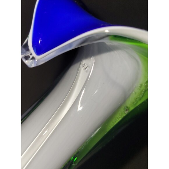 Murano Jack in the Pulpit Encased Glass Vase Handblown Blue White Green Swirl - Picture 6 of 16